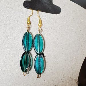 Gold Tone Hook Blue Glass Dangle Earrings Tony Alexander Jewelry Artisan Style